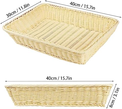 GNIEMCKIN 3 PCS 16 Inch Wicker Bread Basket, Woven Serving Basket for Restaurant, Bakery, Family Party, Hotel, Fruits, Vegetables and Snacks - Cream - Image 2