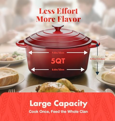 5QT Dutch Oven for Sourdough Bread Baking, Red Cast Iron Bread Pan with Lid - Image 3