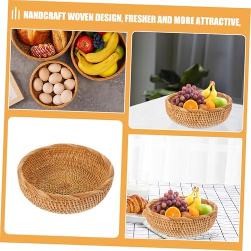 Rattan Woven Picnic Basket, Vintage Khaki Fruit Storage Organizer - Image 5