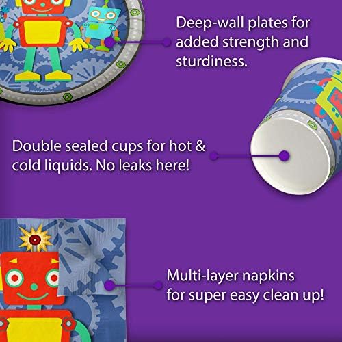 Robot Birthday Party Supplies Set Plates Napkins Cups Tableware Kit for 16 - Image 5