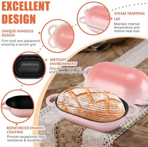 5 QT Enameled Cast Iron Sourdough Bread Oven, Loaf Pan with Lid - Image 3