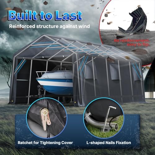 ADVANCE OUTDOOR 13x20 ft Carport 2 Roll up Doors & Vents Outdoor Portable Storage Shelter Garage Tent for Vehicle Boat Truck Anti-UV Snow Resistant Waterproof, Gray - Image 4