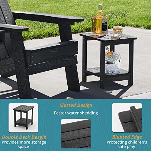 LUE BONA Outdoor Side Table, 2-Tier HDPS Small Patio Table, Black - Image 6