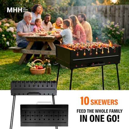 Charcoal Grill for 10 Skewers - Portable Barbecue Kabob Camp Grills - Foldable Metal Mangal - Kebab Shish BBQ for EDC Picnic Outdoor Cooking Camping Hiking (Skewers Not Included) - Image 5