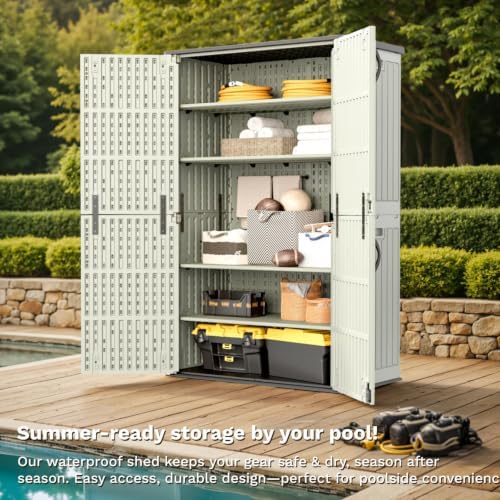 Patiowell 50 Cu.ft Resin Horizontal Outdoor Storage Shed, Plastic Cabinet - Image 6