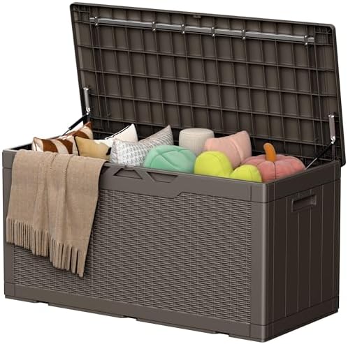 105 Gallon Deck Box Outdoor Indoor Waterproof Storage Box, Brown by Acurax