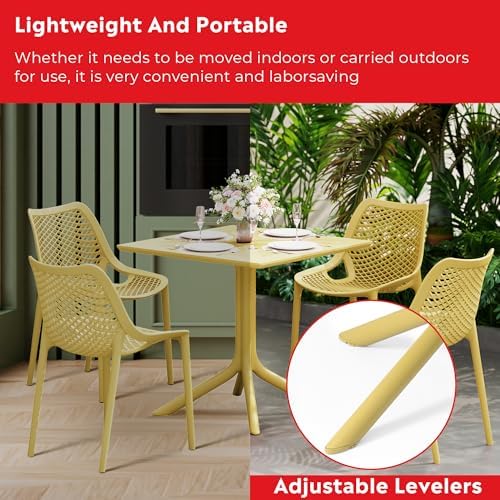 Costaelm Patio Dining Table for 4, Square PP Patio Table, 4-Person Weather Resistant Porch Tables for Outside Poolside Deck Lawn Garden Backyard, Yellow - Image 7