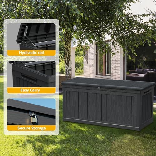 Mersco 320 Gallon Double-Wall Resin Deck Box - Lockable Waterproof Outdoor Storage Box, 1000lbs Capacity & Doubles as Seating for Patio Furnitures, Garden Tools, Pool Accessories (Black) - Image 4