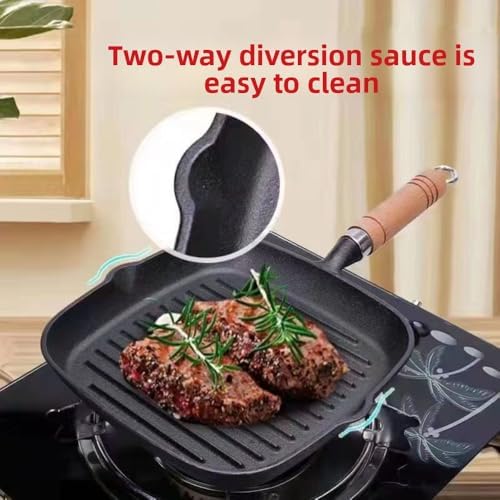 Nonstick Cast Iron Grill Pan with Double Spouts, 8.7-inch Durable Skillet for Stove Tops, Ideal for Indoor & Outdoor Cooking (8.7inch / 22cm) - Image 7