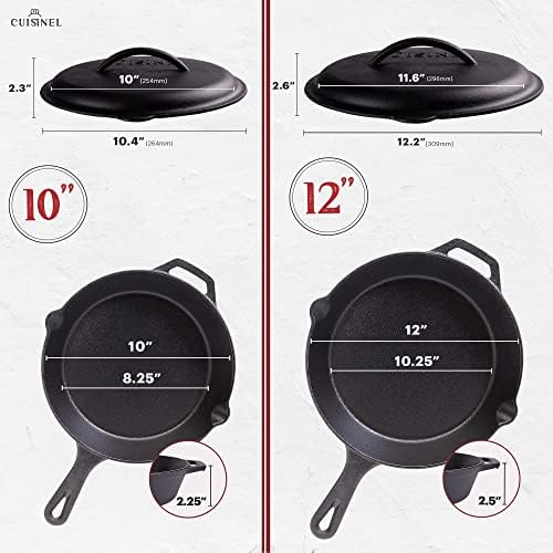 Cast Iron Skillet Set with Lids - 10"+12"-inch Pre-Seasoned Covered Frying Pan Set + Silicone Handle and Lid Holders + Scraper/Cleaner - Use Indoor/Outdoor, Oven, Stovetop, Fire, BBQ Kitchen Cookware - Image 2