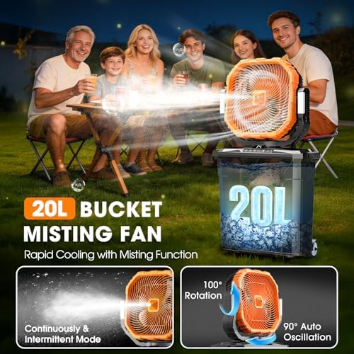 Ausic 5 Gal 12" Portable Misting Fan for Outside Patios, 【Max 62H】 Outdoor Oscillating Rechargeable Battery Fan, Cooling Water Camping Fan with Telescopic Handle/Remote, Summer Dugout Essentials - Image 3