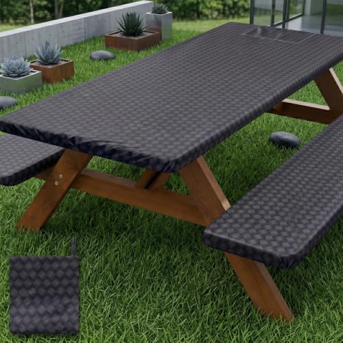Picnic Table Cover with Bench Covers Camping Tablecloth Set with Pocket by pickyNproud