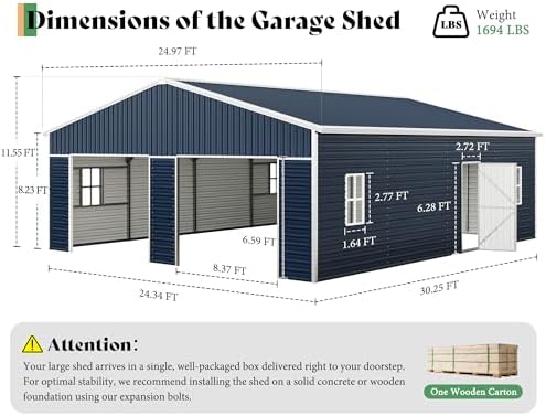 AMERLIFE 25x30x11.5 FT Outdoor Metal Garage Shed with Front Double Doors - Image 2