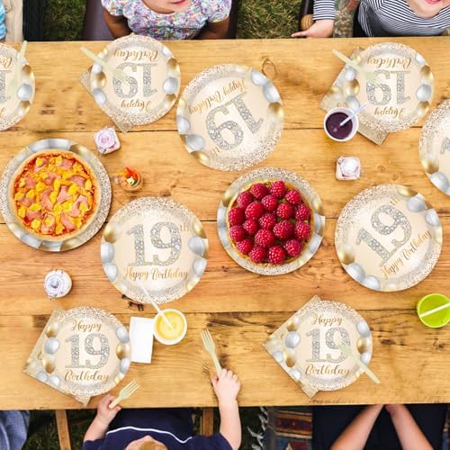 96Pcs White and Gold 19th Birthday Party Decorations,Serves 24 - Image 7