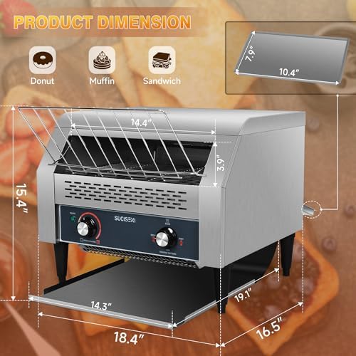 SUCICENI Commercial Conveyor Toaster 450 Slices/H Industrial Toasters 3 Slice at Time 2600W Bun Toasters with Dual Heating Tube for Bagel Bread Croissant Waffle Bakery Restaurant Cafe (450 slice/Hour) - Image 6