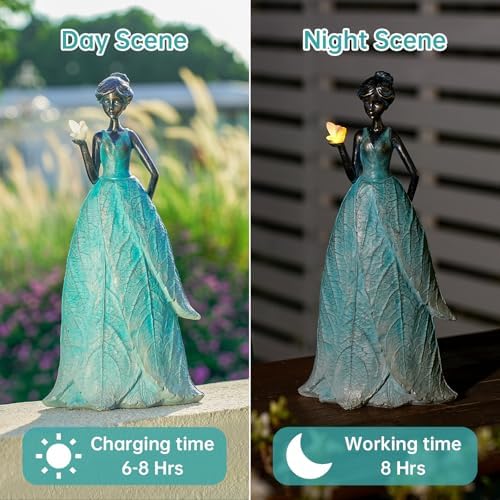 VChymm Solar Fairy Statue Collection Home Decoration 12.9 in - Leaf Angel Girls Resin Home Garden Decor for Outside or Inside Rustic Fairy Garden Outdoor Yard Figurines Gifts for Women - Image 4