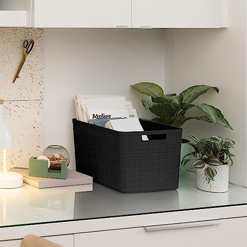 Curver Set of 4 Large 20L Jute Decorative Plastic Organization and Storage Baskets - Perfect Bins for Home Office, Closet Shelves, Kitchen Pantry and All Bedroom Essentials, Black - Image 5