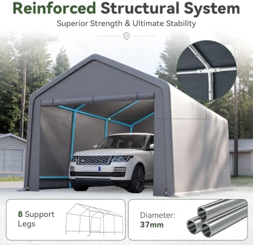 Aoxun 13x20 FT Outdoor Carport Garage Tent, Waterproof Storage Shed, Gray - Image 5