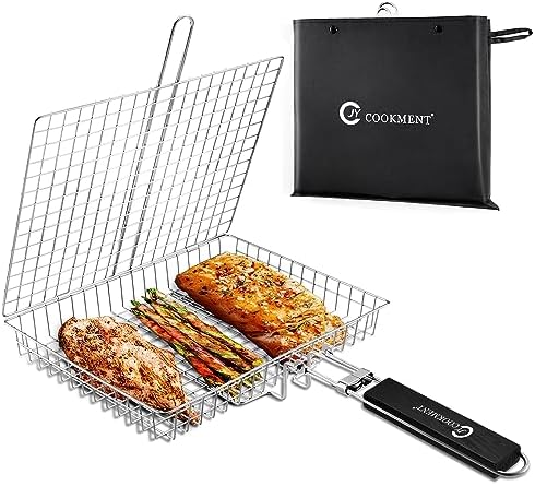 Grill Basket Stainless Steel with Portable Removable Handle Grilling Basket by JYCOOKMENT