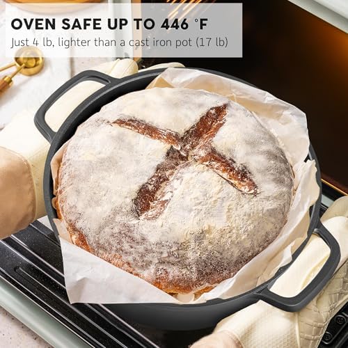 Nonstick Dutch Oven Pot with Lid-5 QT Cast Aluminum Oven Pot with Two Handles Lightweight for Bread Baking Braising and Roasting(Black) - Image 5