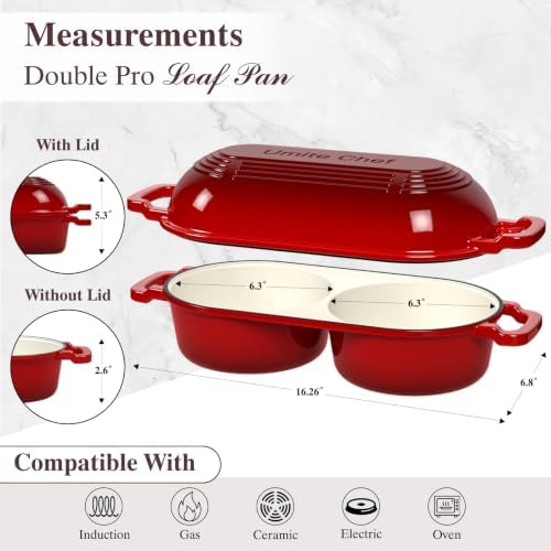 Umite Chef Dutch Oven for Bread Baking–Enamelled Cast Iron Dutch Oven Pot with Lid – 500°F Oven Safe–Double Round Loaf Bread Pan with 5" Banneton Proofing Baskets for Homemade Bread, Meatloaf, Cake - Image 2