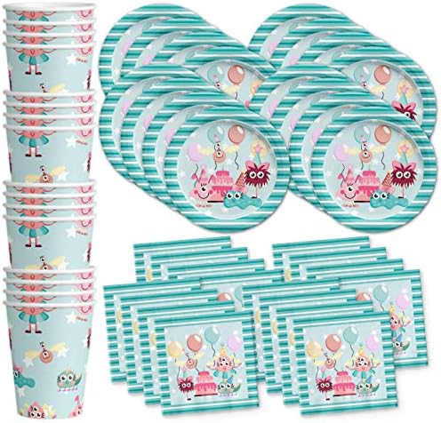Mighty Monster Girl Birthday Party Supplies Set Plates Napkins Cups Tableware Kit for 16 by BirthdayGalore