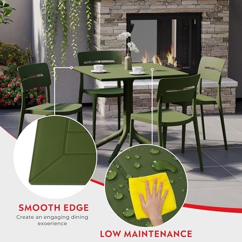 Costaelm Patio Dining Table for 4, Square PP Patio Table, 4-Person Weather Resistant Deck Table for Porch Poolside Lawn Garden Backyard, Olive Green - Image 3