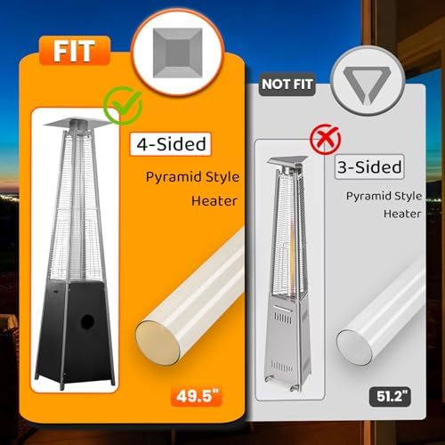 Patio Heater Glass Tube Replacement, 49.5 x 4" Patio Heater Replacement Parts with Ring, Outdoor Heater Replacement Parts for 4-Sided Pyramid Heater, Glass Tube Patio Heater for Hiland, Fire Sense - Image 2