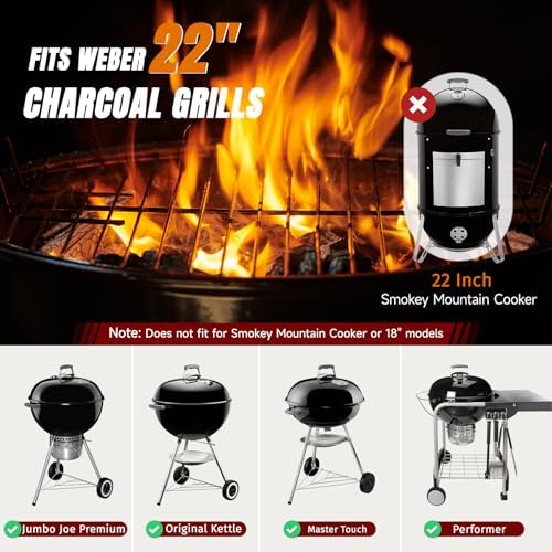 SHINESTAR Grill Grate for 22" Weber Charcoal Grills, Kettle, Performer, Master-Touch, Upgraded 8835 Gourmet BBQ System Hinged Cooking Grate, 21.5x21.5 Inch - Image 3