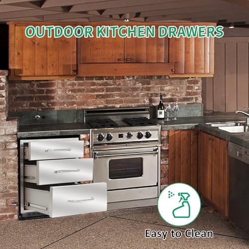 Outdoor Kitchen Drawers 18" Wx 24" H x 23" D Stainless Steel Triple Drawers with Ergonomic Handle for BBQ Island, Patio Grill Station & Outdoor Kitchen Cabinets - Image 5