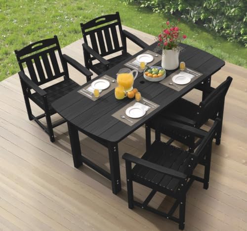 Ciokea HDPE Outdoor Dining Set of 4, Patio Table and Chairs Sets, Black by CIOKEA