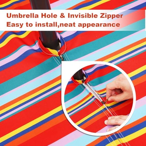 SquarePie Outdoor Tablecloth Rectangle with Umbrella Hole Waterproof Patio Table Cloth Spill Proof Wrinkle Free Table Cover for Spring Summer Picnic Garden Party, 52x70 Color Stripe - Image 2