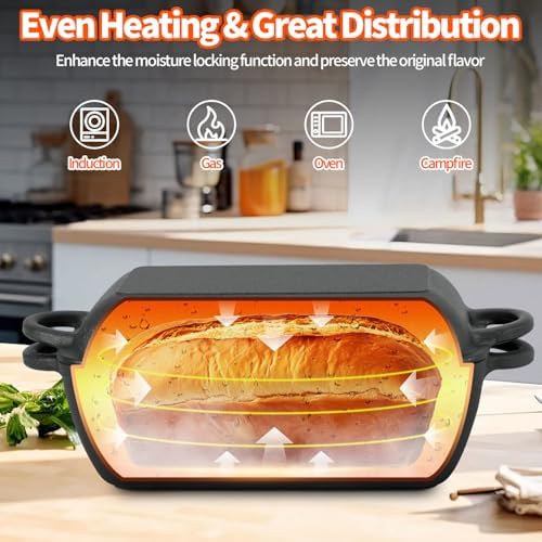 Oval Cast Iron Dutch Oven for Bread Baking, 6.35Qt Bread Baking Pan with Lid, Multi-Functional Dutch Oven Pot with Bread Baking Supplies for Bread Baking, Frying and Braising - Image 3