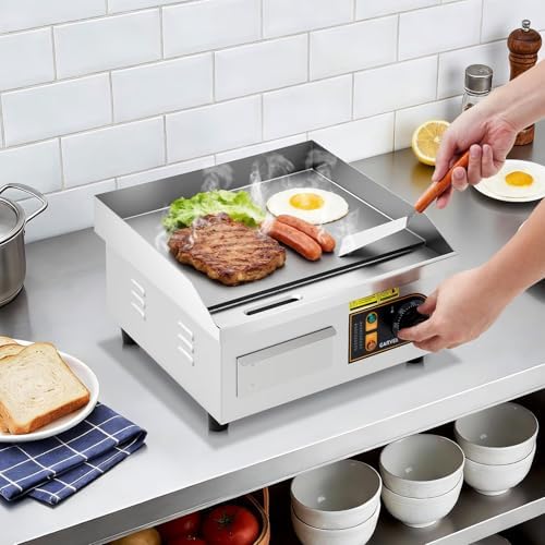 Garvee 14in Commercial Electric Griddle, 1700W Countertop Flat Top Grill, Stainless Steel Griddle Grill with 2 Shovels and 2 Brushes for Home or Restaurant, 122℉-572 ℉ Adjustable Temp - Image 7