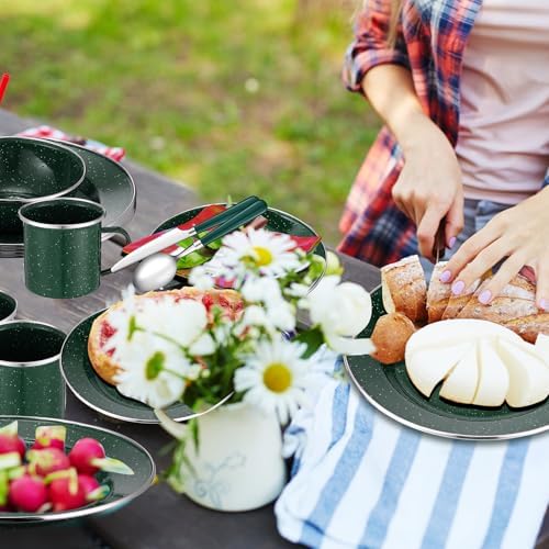 Nuogo 12 Pcs Enamel Camping Tableware Set Dinnerware Kit - Image 7