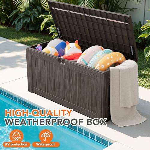 130 Gallon Deck Box Outdoor Indoor Waterproof Storage Box, Brown - Image 3