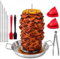 Al Pastor Skewer for Grill, 13 Inch Stainless Steel Vertical Skewer Pan with 5 Spikes, Grease Separator Tray, Tongs, Gloves & Basting Brushes, Shawarma Gyro Kebab Stand for Oven Smoker BBQ by Unknown