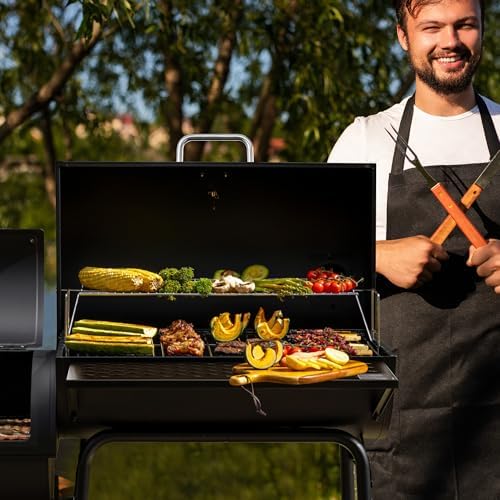 Royal Gourmet CC1830FC 28-Inch Barrel Charcoal Grill with Offset Smoker, 840 Sq. In. Cooking Area, Front Shelf, Charcoal Grill for Outdoor Grilling and Backyard Cooking, Black - Image 3