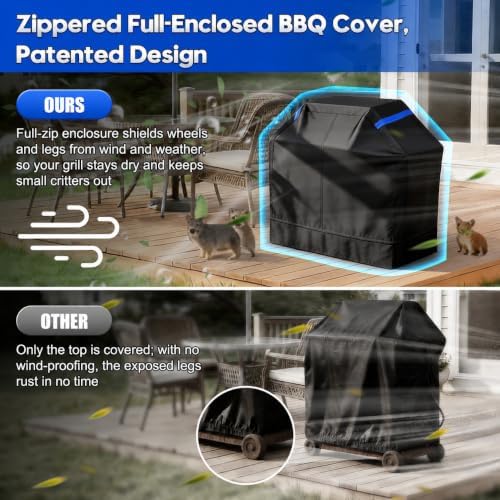 Fully Enclosed Grill Cover 60-Inch,Waterproof Zipper Grill Cover,BBQ Grill Cover Made of 600D,Animal Fade-Resistant,UV-Protection,Gas Grill Cover for Weber,Nexgrill CharBroil and More Black - Image 5