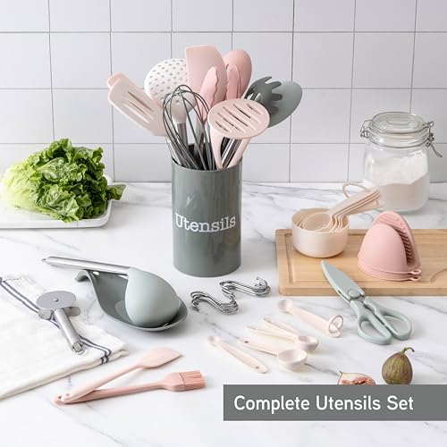 COOK WITH COLOR Silicone Cooking Utensils, Kitchen Utensil Set, Easy to Clean Silicone Kitchen Utensils, Cooking Utensils for Nonstick Cookware, Kitchen Gadgets Set, 38 Piece, Mint - Image 3