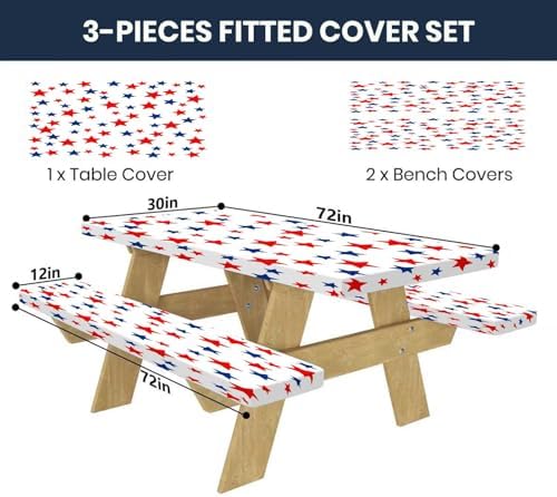 CAPSCEOLL Fitted Picnic Table Cover with Bench Covers 6ft - Stars - Image 2