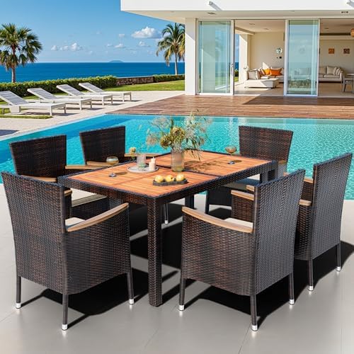 Shintenchi 7 PCS Wicker Patio Dining Set, Brown Rattan - Image 2