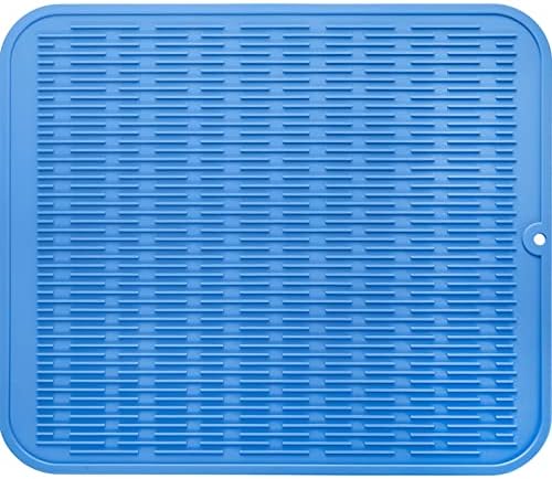 MicoYang Silicone Dish Drying Mat for Multiple Usage,Easy clean,Eco-friendly,Heat-resistant Silicone Mat for Kitchen Counter or Sink,Refrigerator or Drawer Liner Lichen BlueL 2XL 24 inches x 18 inches by MicoYang