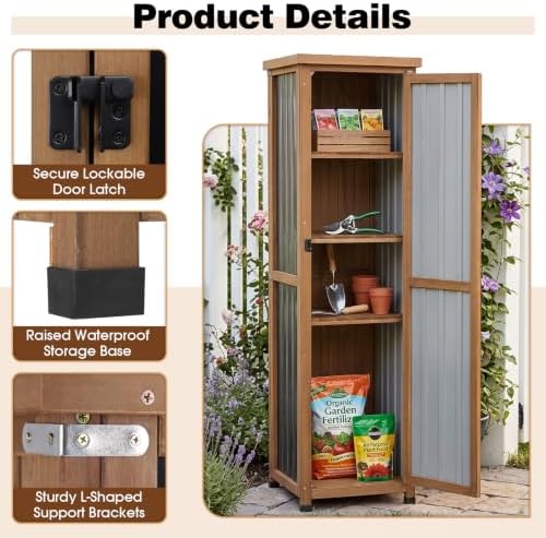 62" H Tall Narrow Outdoor Storage Cabinet with Metal Top, Outdoor Shed Storage Unit Waterproof with Adjustable Shelves for Garden, Patio, Living Room, or Entryway Storage, Black - Image 3