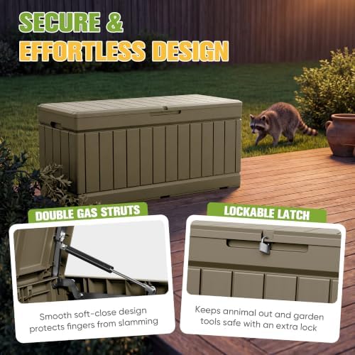 Greesum 82 Gallon Resin Deck Box All Weather Large Outdoor Storage for Patio Furniture, Toys, Garden Tools, Lockable, Light Coffee - Image 3