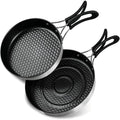 REDCAMP 2Pcs Nonstick Frying Pan Set, Stainless Steel Camping Skillet with Foldable Handle for Easy Storage, Lightweight Portable Cooking Pan for Egg Steak Outdoor Kitchen Backpacking by REDCAMP