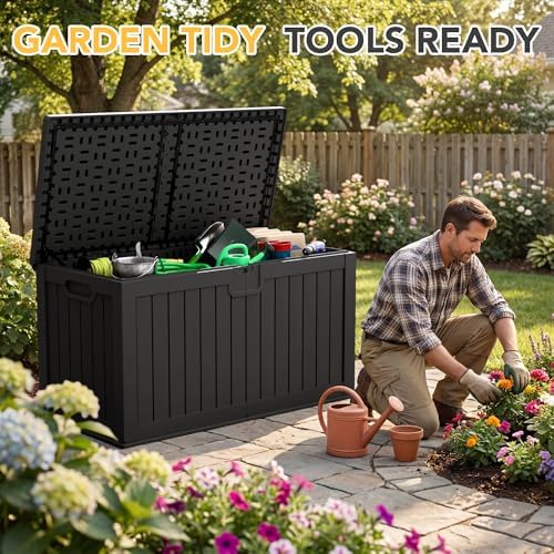 240 Gallon HDPE Deck Box Outdoor Indoor Waterproof Storage Box for Patio Furniture, Pool Accessories, Garden Tools, and Cushion Storage, Black - Image 3