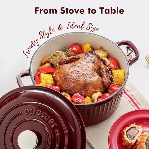 SENSARTE 6.5QT Enameled Cast Iron Dutch Oven Pot with Lid&Cotton Potholders - Image 6
