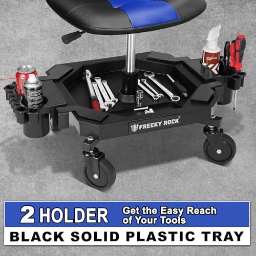 Rolling Stool with Wheels, Adjustable Height Pneumatic Garage Work Mechanic Stool Seat with Backrest, 400 LBS Capacity 360° Swivel Mechanic Crepper Chair with Tool Tray Storage, Blue - Image 5