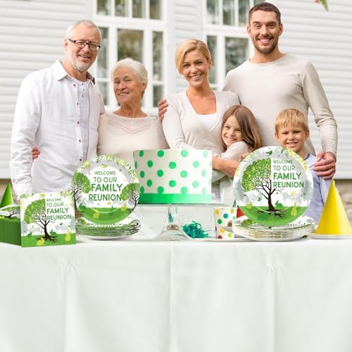 100Pcs Family Reunion Party Decorations Family Tree Reunion Plates Napkins Green Tree Welcome to Our Family Reunion Tableware Set Spring Family Reunion Party Supplies for Family Gathering 25 Guests - Image 5